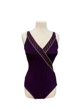 Vntg 90’s Women's Roxanne Purple Gold One Piece Swimsuit Size 14
